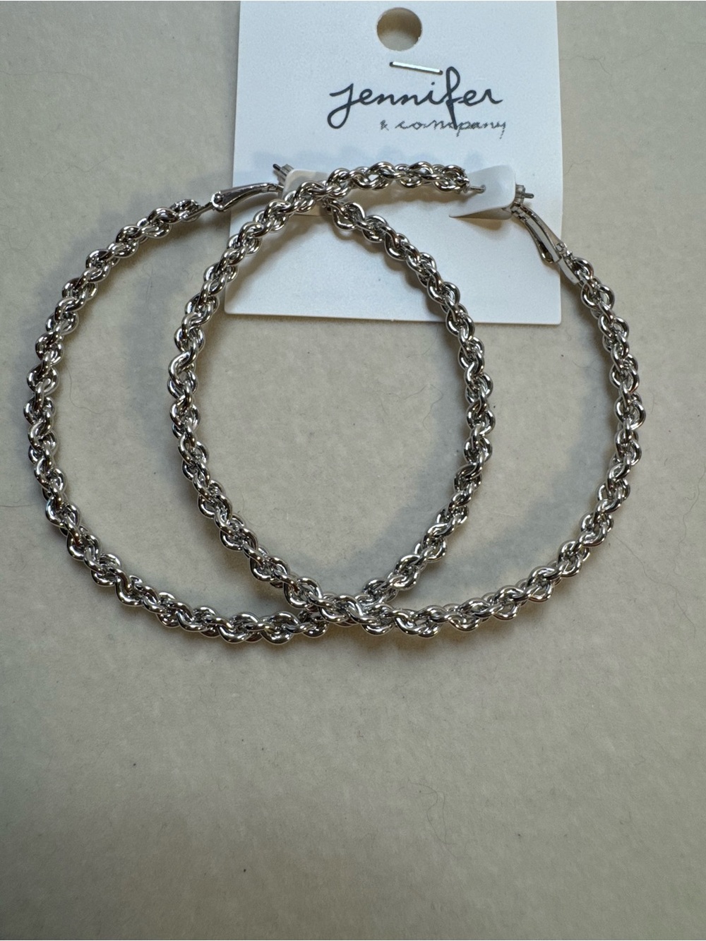 New Jennifer & Co Silver Tone Twisted Rope Hoop Earrings